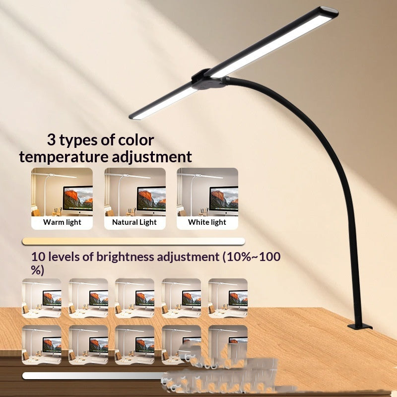 Lampe de bureau à double tête LED avec un long bras