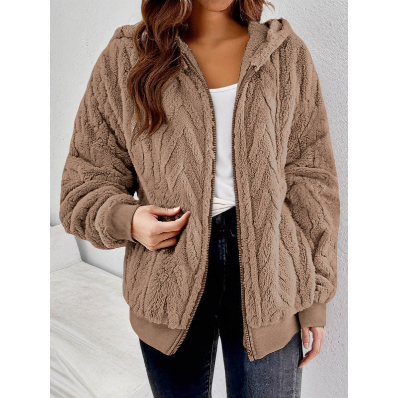 Manteau de cardigan à capuche à capuche Jacquard-Fleece pour femmes