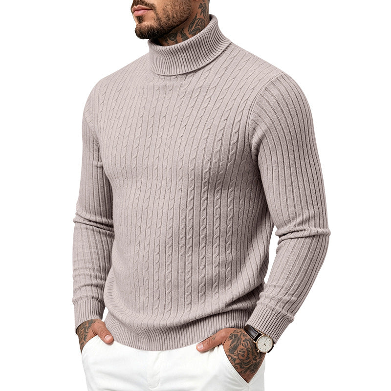 Hommes Col tortueux Slim-Fit Vertical-Stripe Chandail occasionnel à manches longues