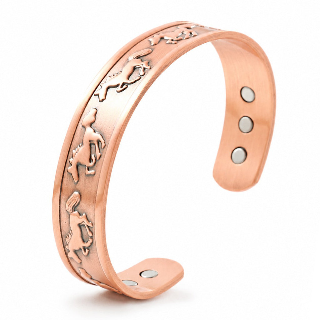 Vente d'ancienne cheval de cuivre embossé Bangle et anneau magnétique ouvert