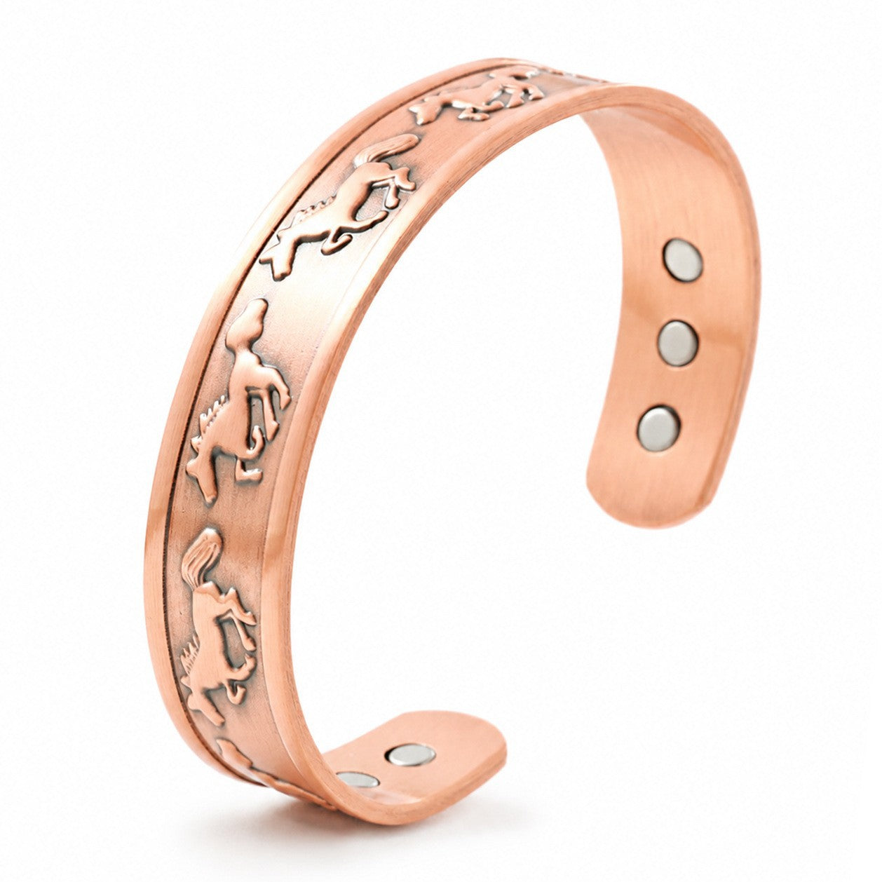 Vente d'ancienne cheval de cuivre embossé Bangle et anneau magnétique ouvert