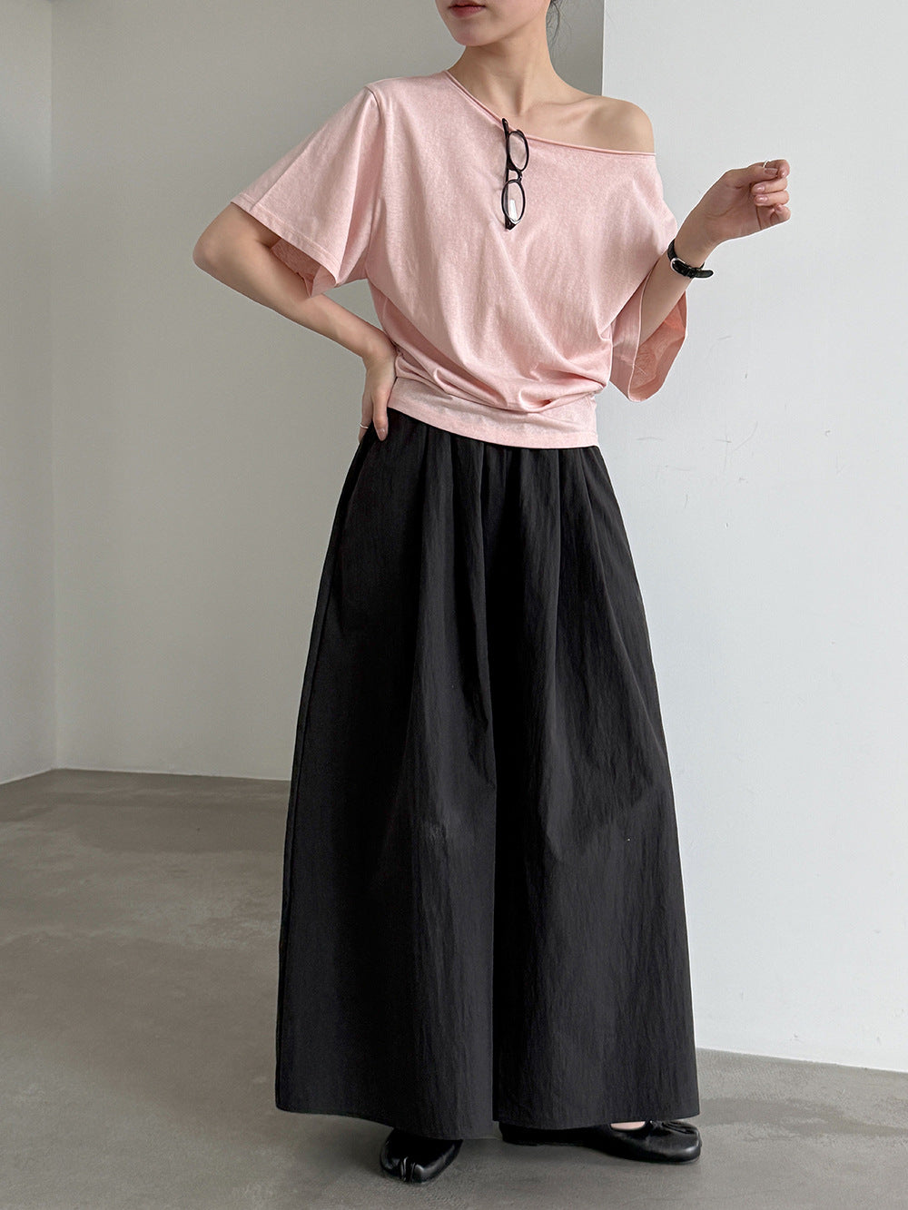 Pantalons à large-jambe en coton de style japonais Capri