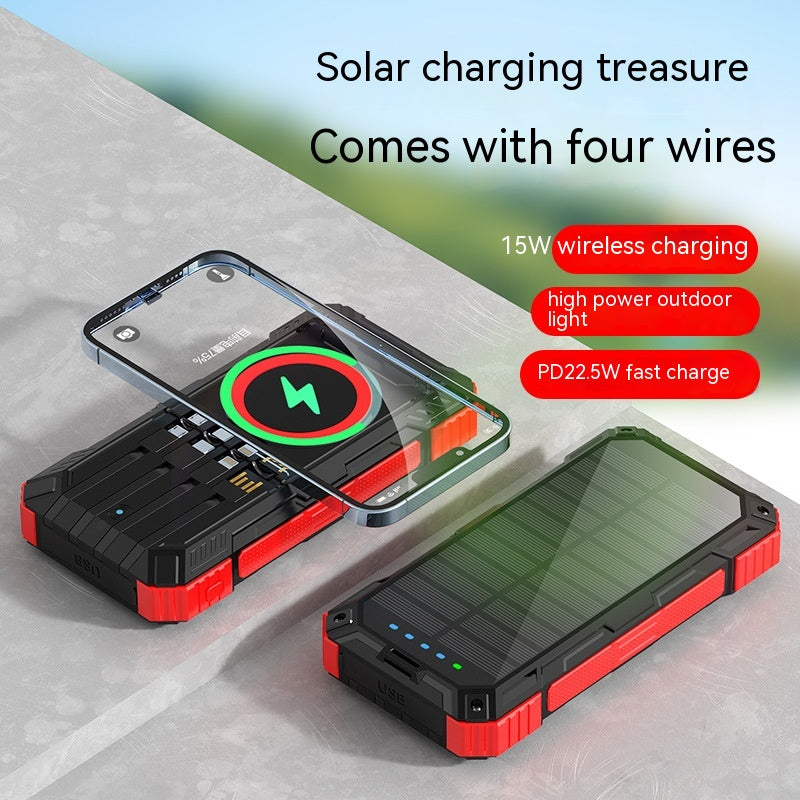 Livré avec une unité de recharge solaire à quatre fils