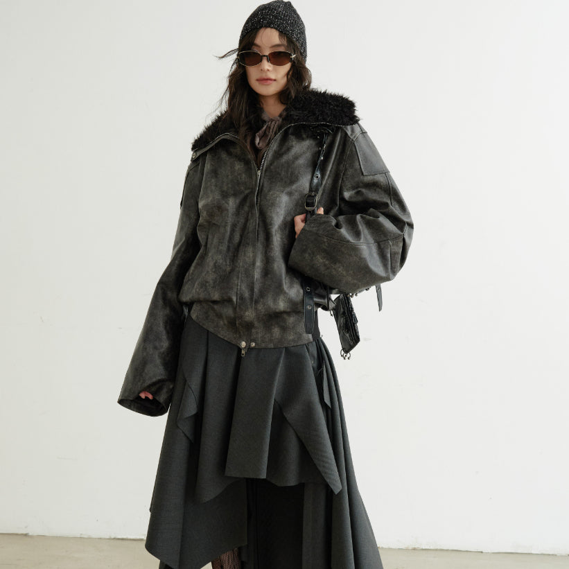 Veste en cuir PU faux col de tortue