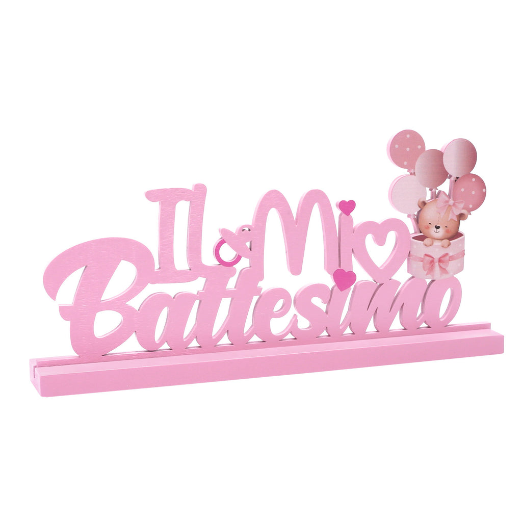 Décoration en bois pour le baptême rose – Élégante pièce en bois rose pour le baptême festif