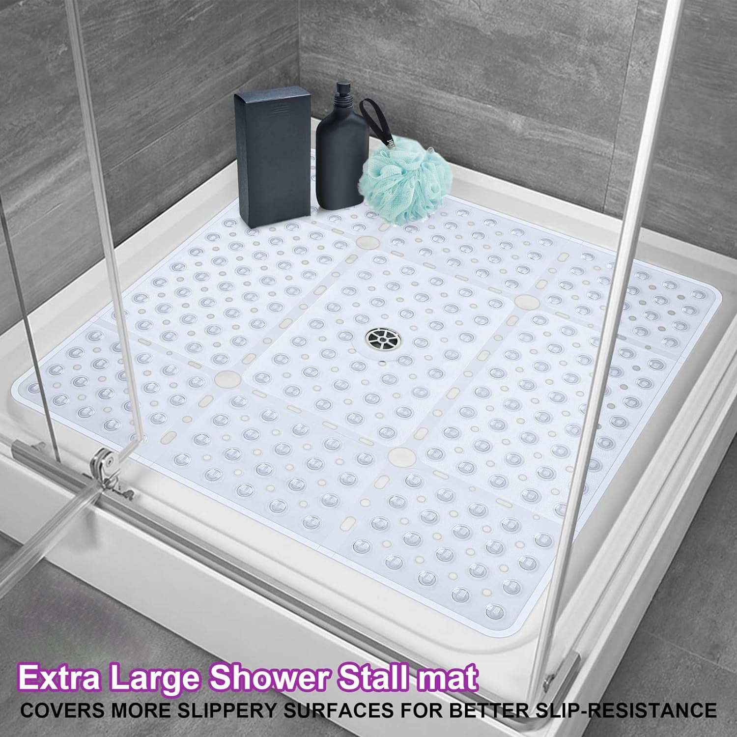 Tapis de salle de bain carré anti-dérapant Rug Toilette Suction-tasse Pad pied avec trous de drainage