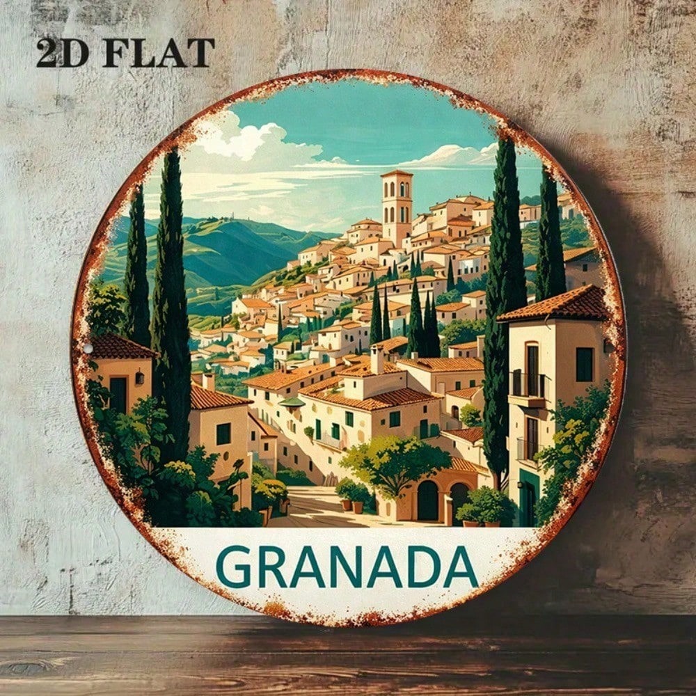 Granada Espagne Vintage rond panneau andalou Landmark Wall Decor