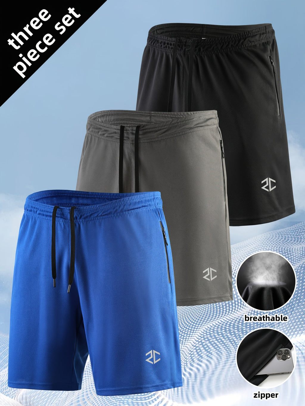 Short homme Mode Casual Séchage rapide Entraînement extérieur Poche à fermeture éclair à cinq points
