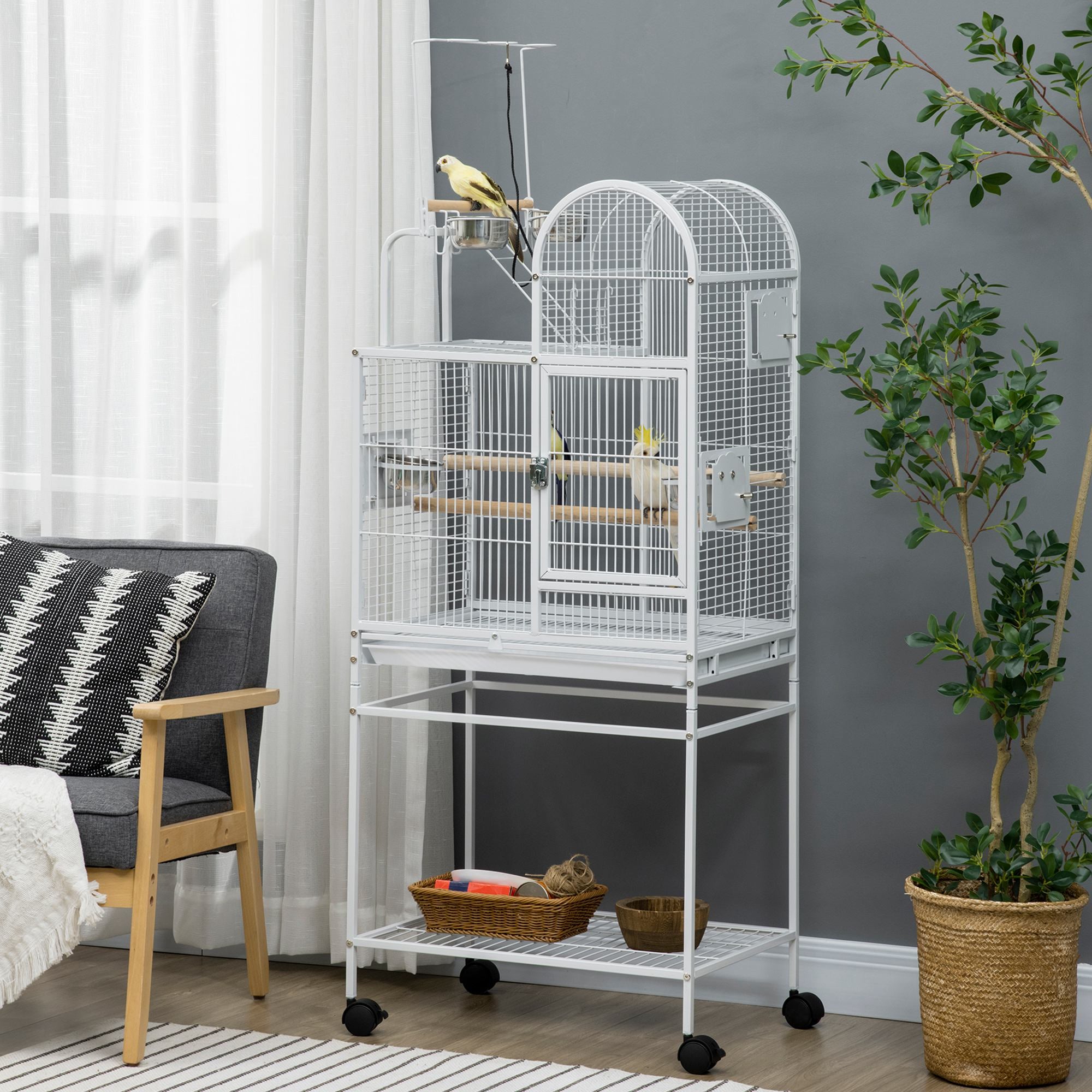 Cage grand perroquet de 55" avec crochet de jouets au-dessus de la perche d'oiseau supérieure