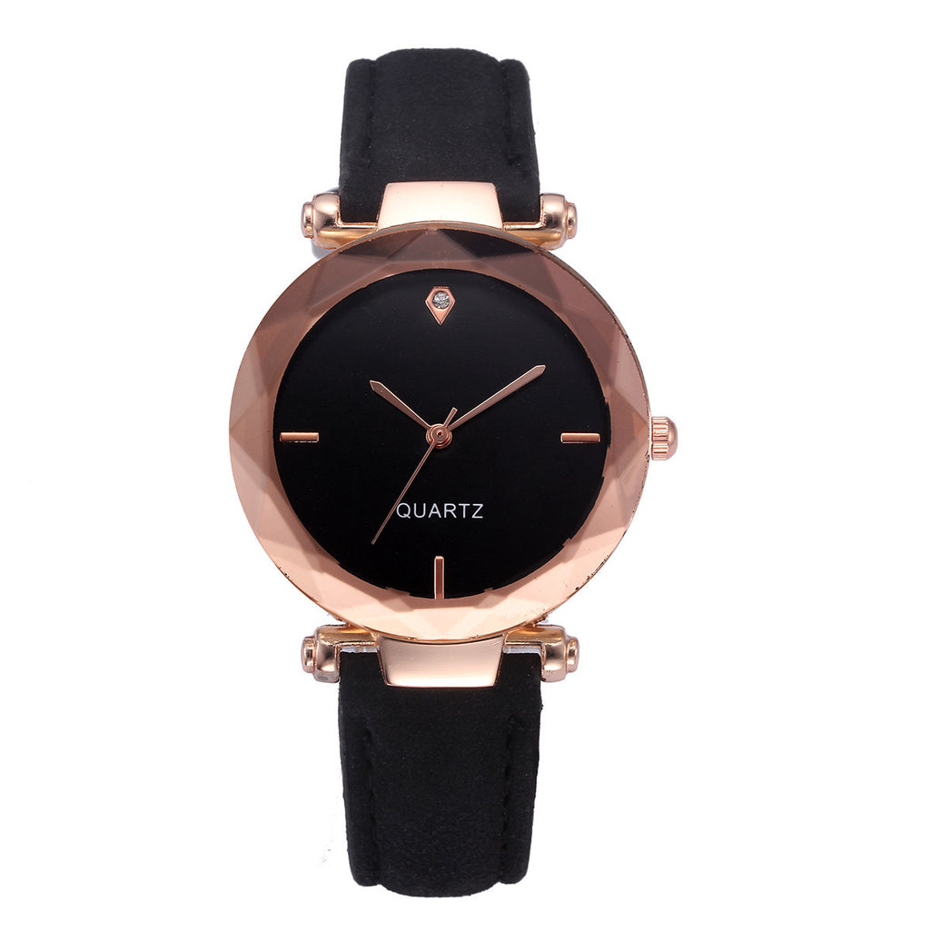 Couples à la mode Waterdrop-Cut Diamond Frosted Bracelet en cuir Quartz Rhombus Montre pour W