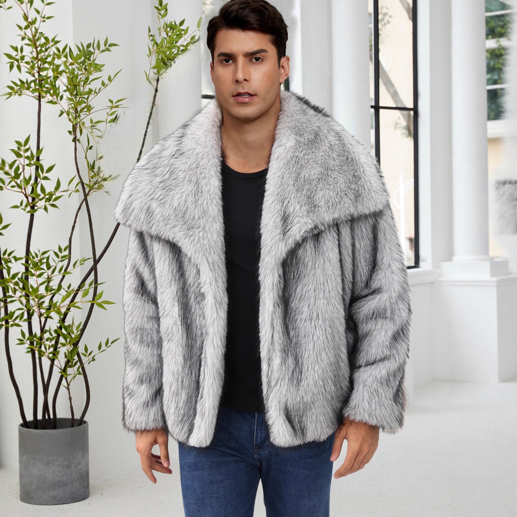 Veste en fausse fourrure de style Lapel pour homme