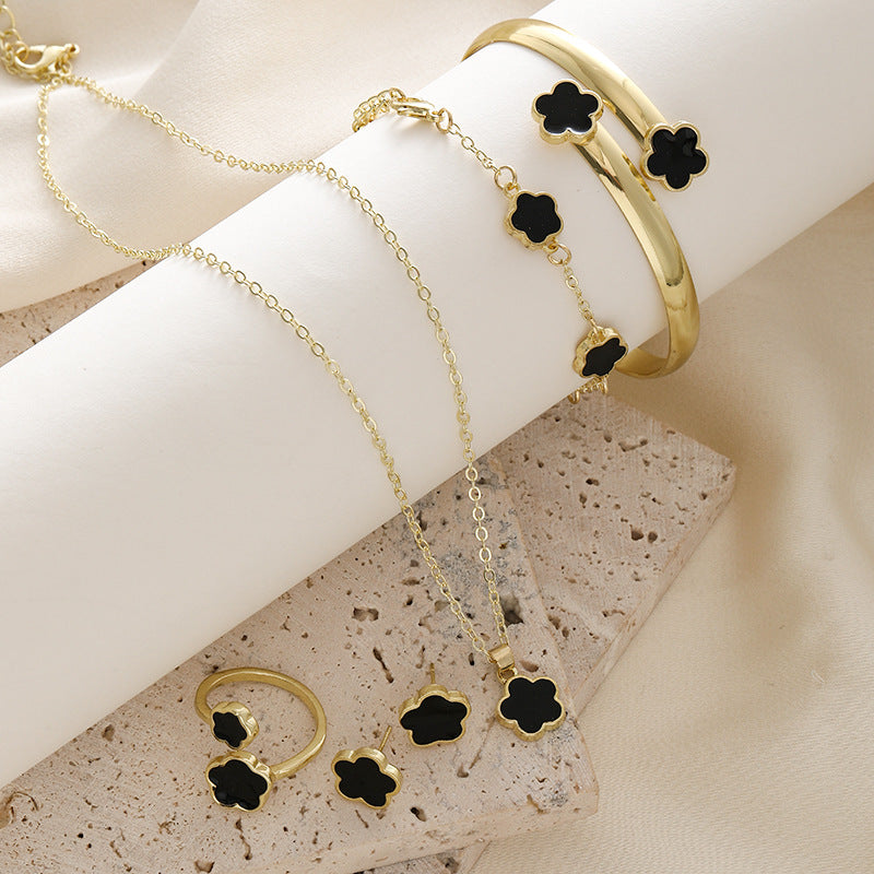 Parthenocisus Bijoux d'herbe costume simple huile goutte Lucky Flower Collier ensemble de 5 pièces