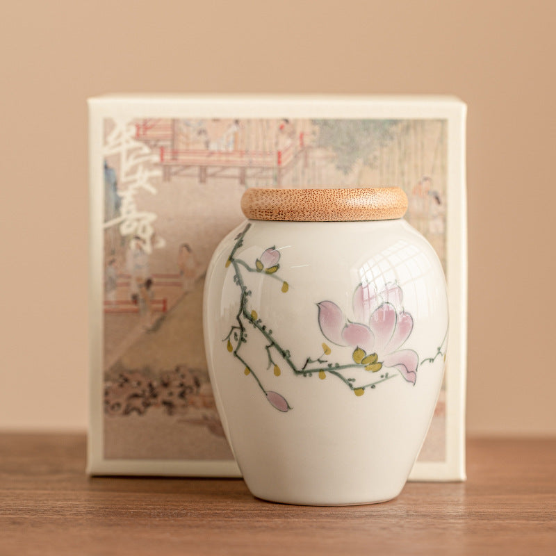 Chinese peinte à la main en céramique Pot de thé scellé stockage Portable résistant à l'humidité Bamboo Cover S
