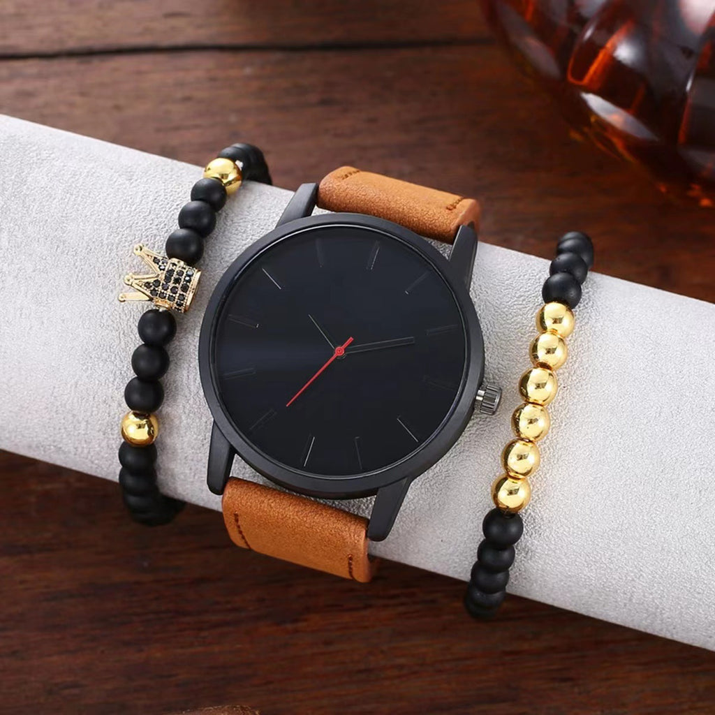 Grande Cadran Homme Casual Simple Scale Frosted Ceinture Quartz Montres Crown Bracelet