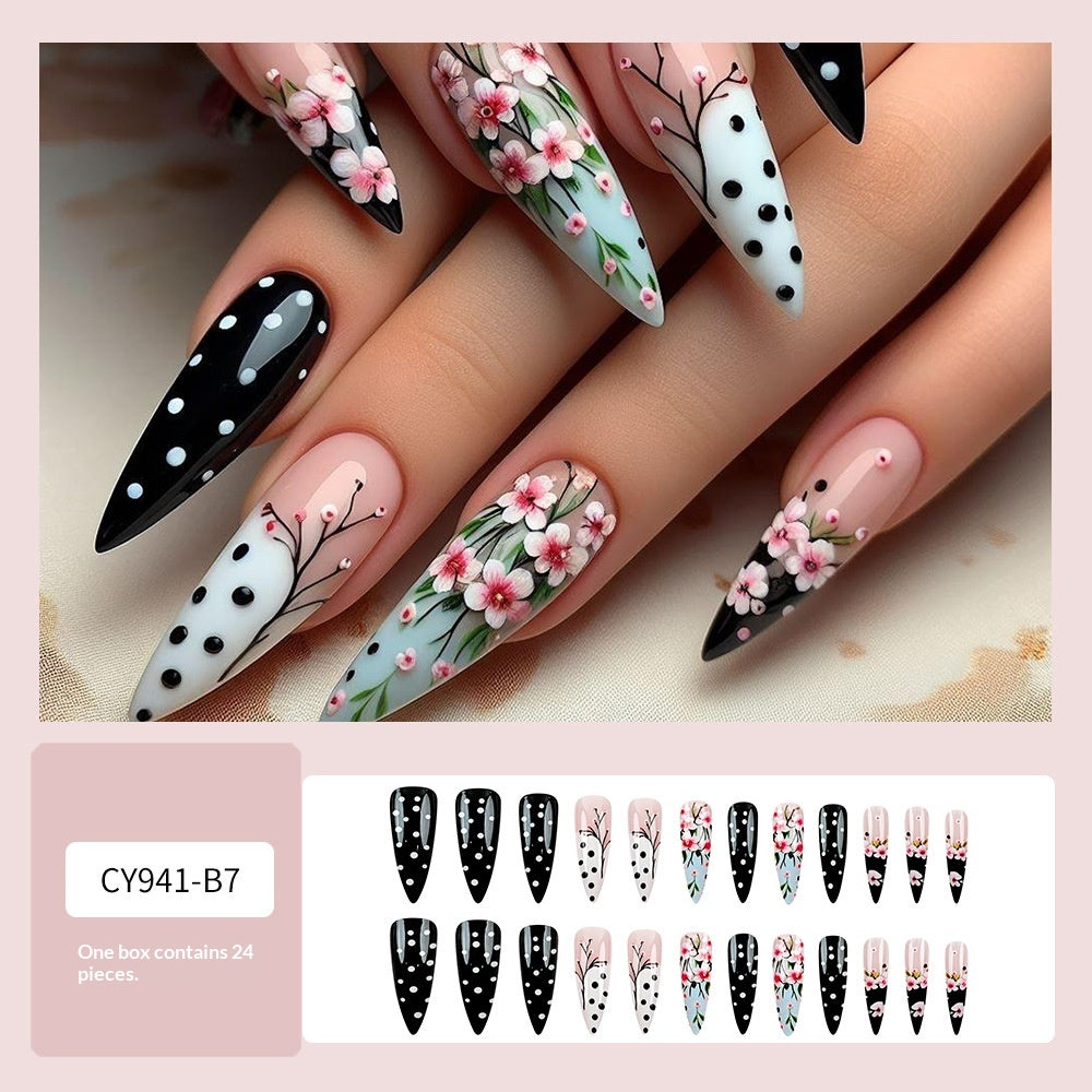 Stickers 24 pièces d'huile d'acrylique pointue allongée pour porter des ongles