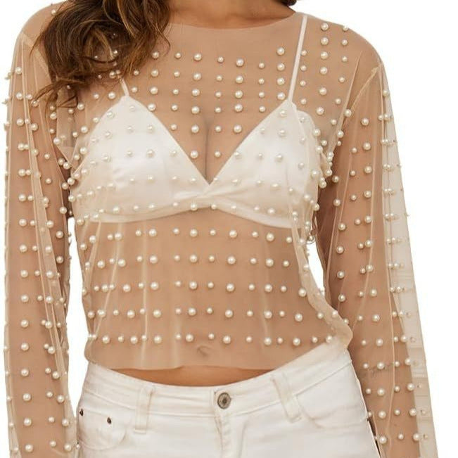Bubble-bead Sheer Mesh Haut à manches longues