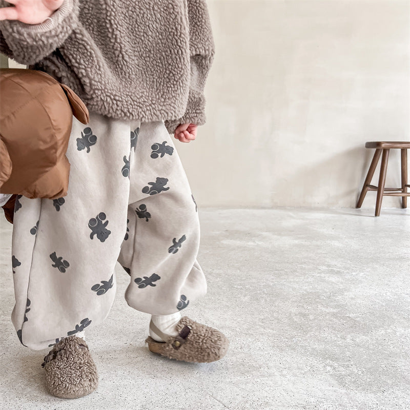 Garçons et filles Bear Full Print Pantalons Thermal Workout