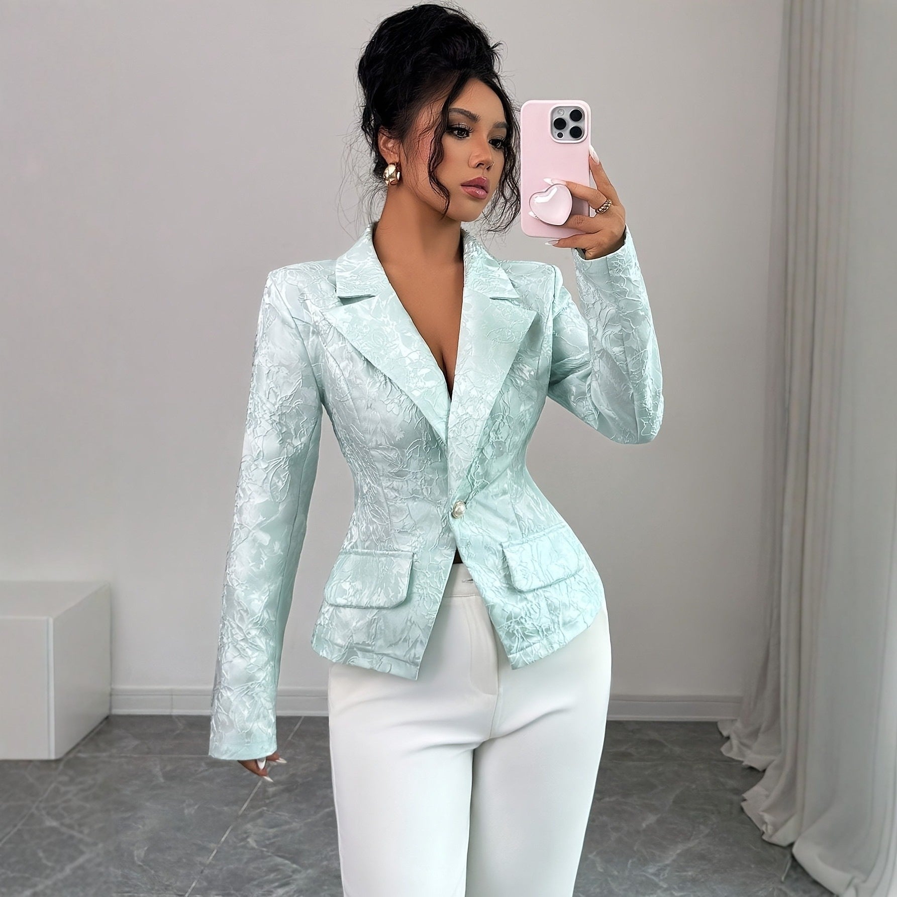 Brodé Fashionable Casual Patchwork Lapel Blazer uni-brassé