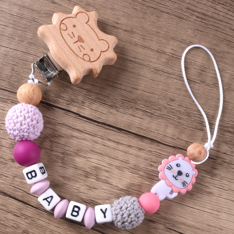 Lion de hêtre Clip chaîne Pacifier pour empêcher la chute de chaîne