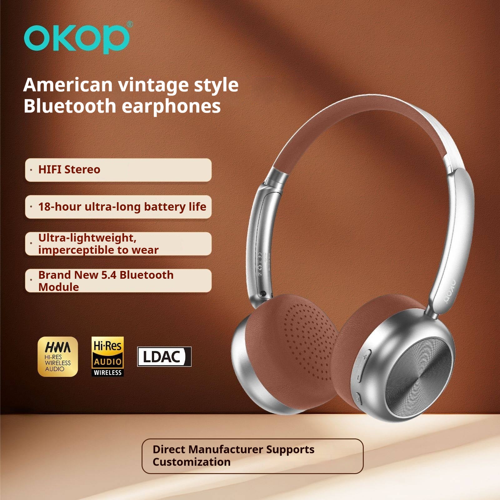 KP-H106 Casque Bluetooth in-Stock Style rétro Annulation active du bruit Design élégant