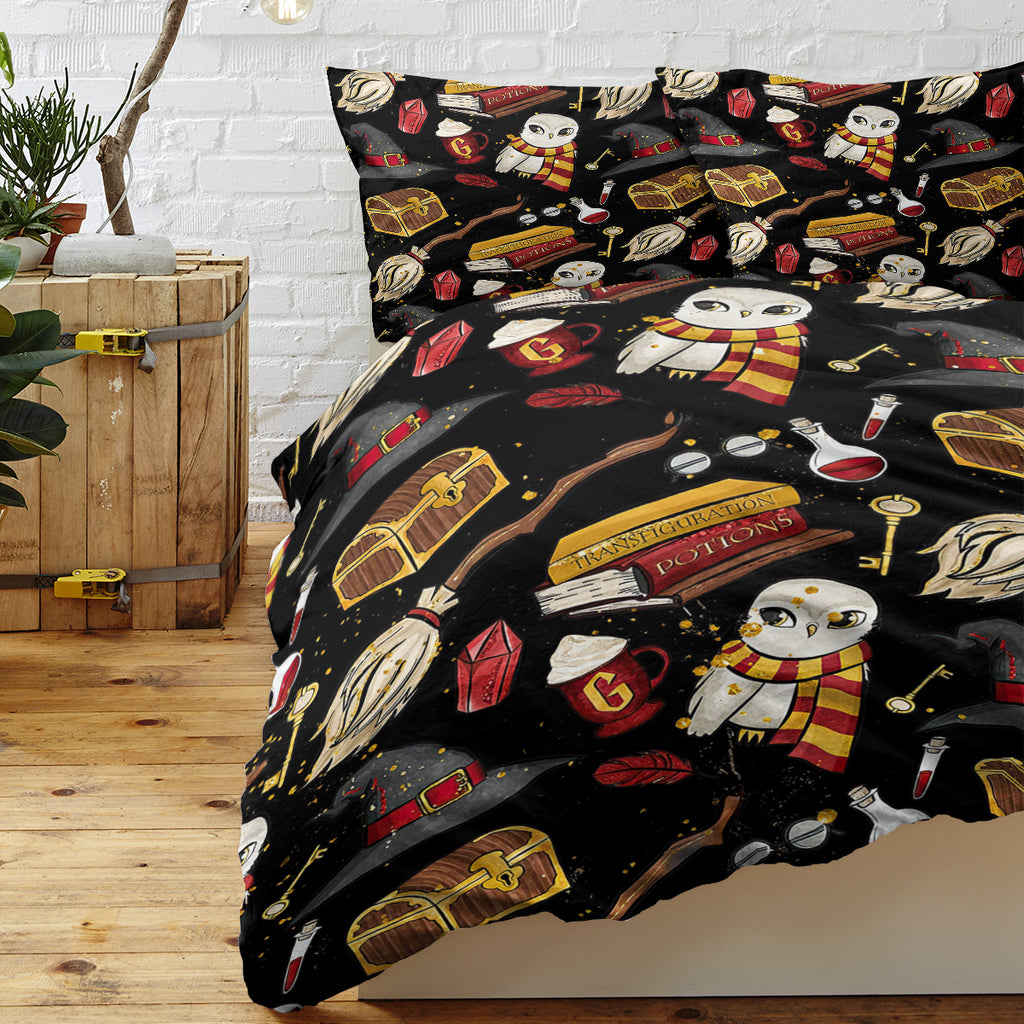 Ensemble de housses de couettes imprimées magiques - Literie microfibre pour chapeau Wizard Vintage