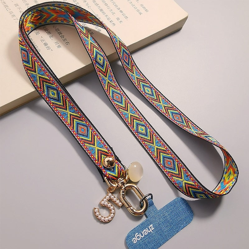 Retro motif brodé tressé robuste anti-persure Lanyard pour téléphones