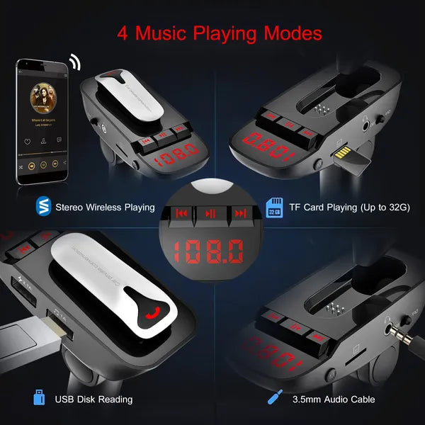 Emetteur FM de voiture W / Earpie sans fil 2 ports de charge USB sans mains Call MP3 Player