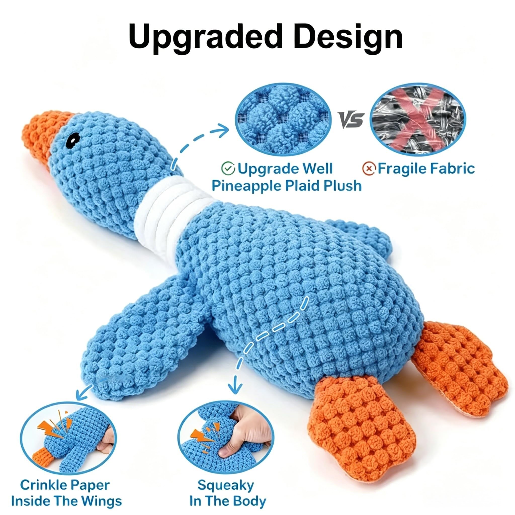 Jouets de chien de canard pour les brochettes agressives - Fun Crinkle Squeaky Plush Jouets de chien de chien le meilleur canard P