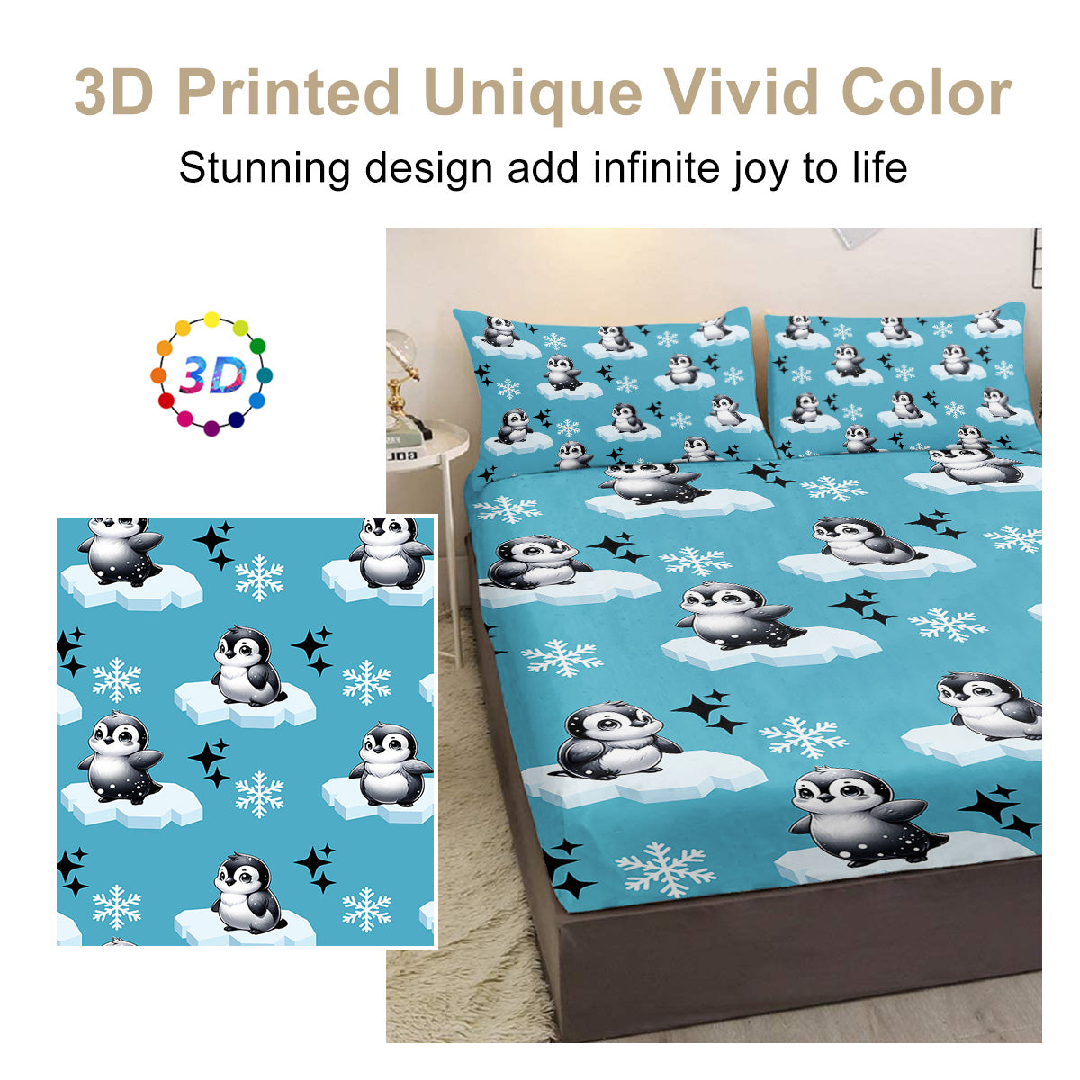 Penguin Bedding Set pour les enfants Garçons Filles Antarctique Feuille Set Cartoon Style Penguin I