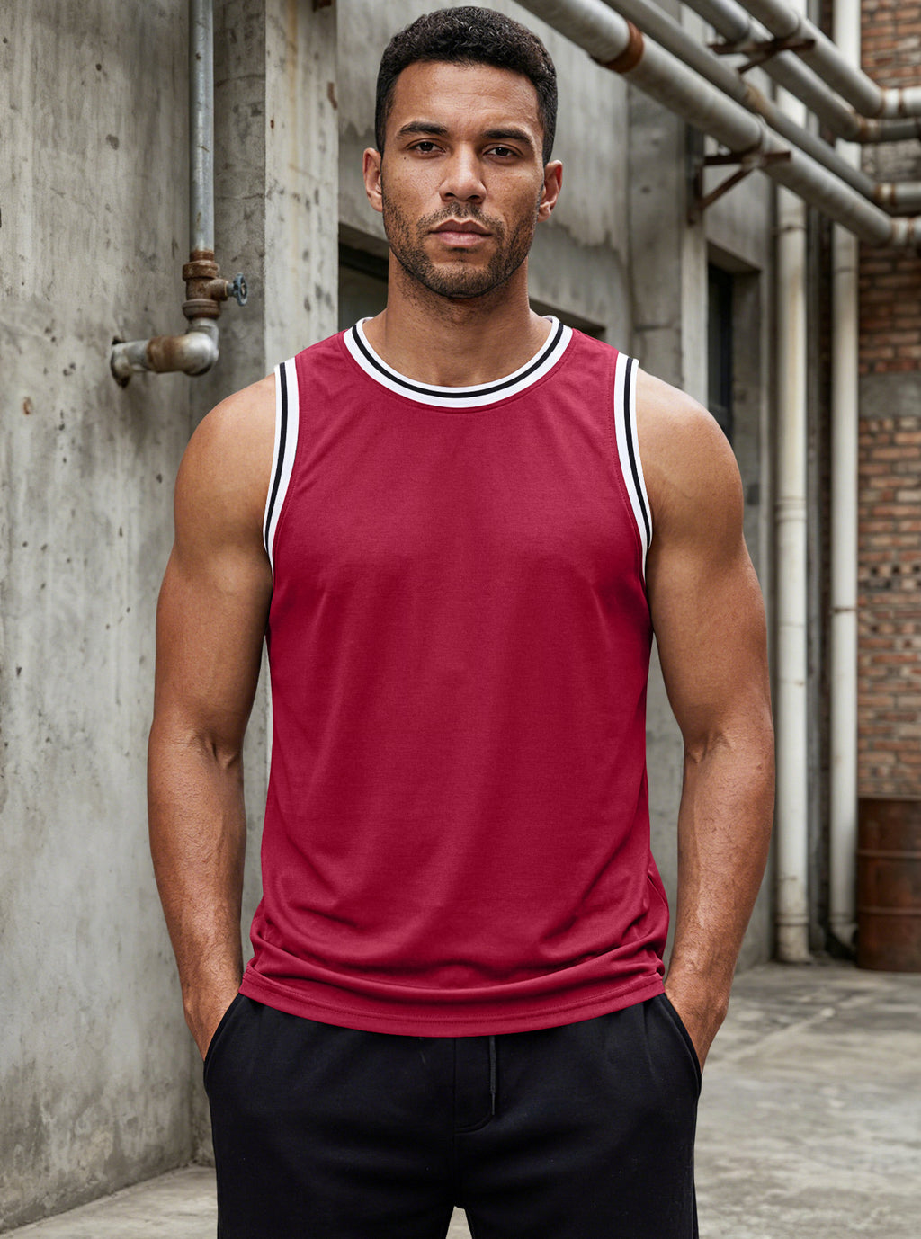 Sleeveless Summer Solid Color Ribbed Trim Crew Neck Tank Top