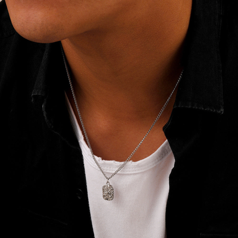 Mode Minimalist Relief XINGX plaque carrée collier pendentif Trendy Hommes