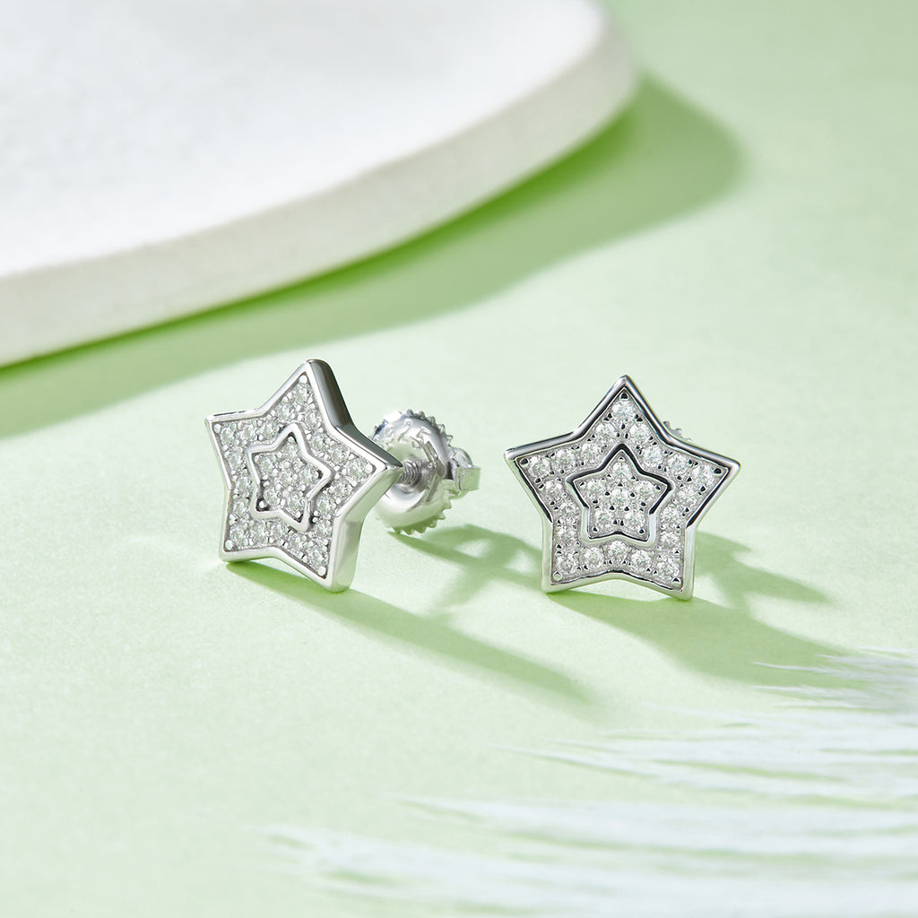 S925 Argent Sterling 52pcs D Couleur VVS1 Boucles d'oreilles en étoile de Moissanite 11mm Double Pave Scr