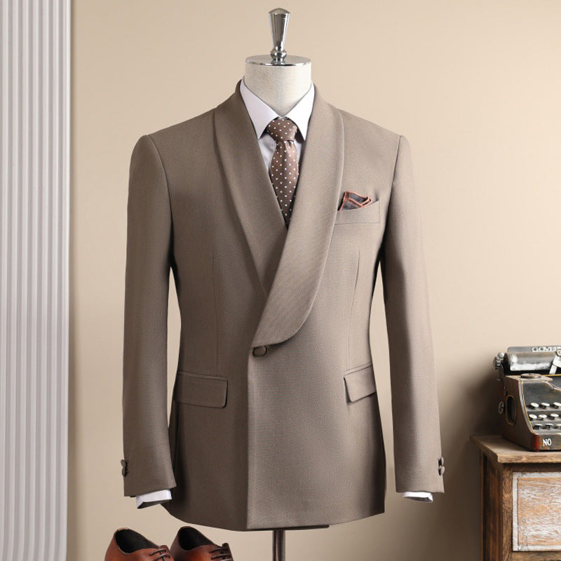 Hommes Taupe Châle Lapel Un bouton 2 pièces costume Blazer & Pantalon Set
