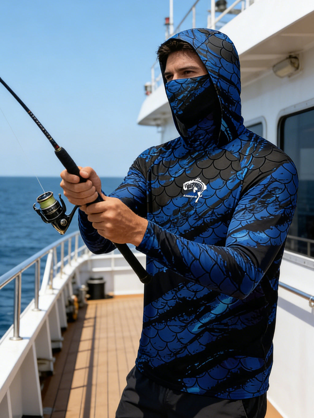 Pêche Hoodie UPF 50 anti UV voile chemise Surf couverture visage cou été hommes manches longues