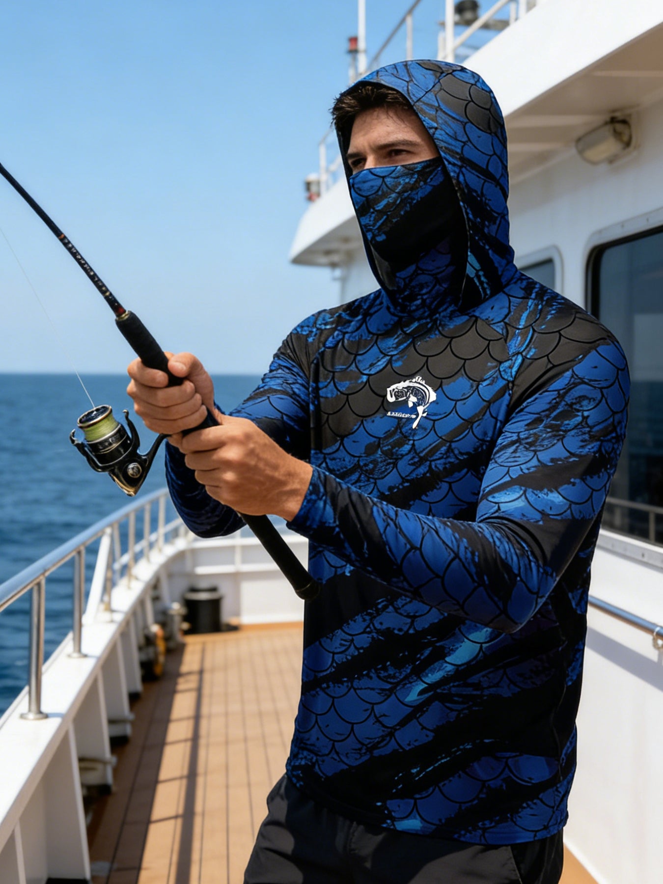 Pêche Hoodie UPF 50 anti UV voile chemise Surf couverture visage cou été hommes manches longues