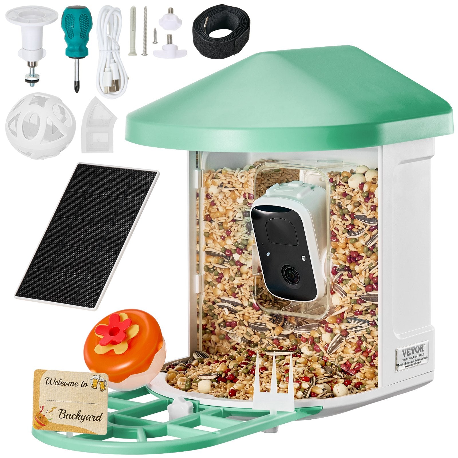 VEVOR Smart Bird Feeder avec caméra 2K HD AI Identifier les espèces d'oiseaux Capture automatique