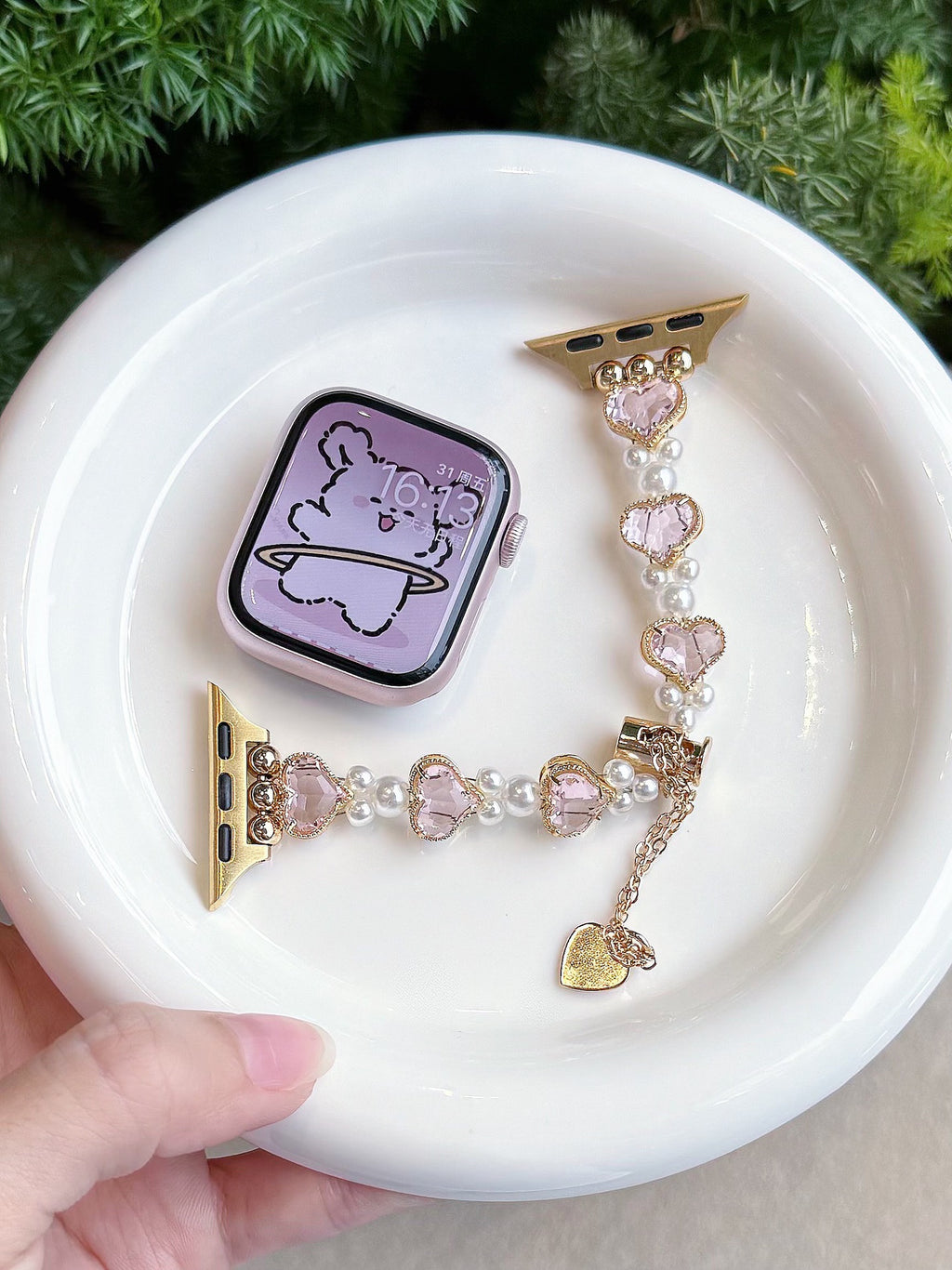 Bracelet en forme d'amour en diamant et en perle mode
