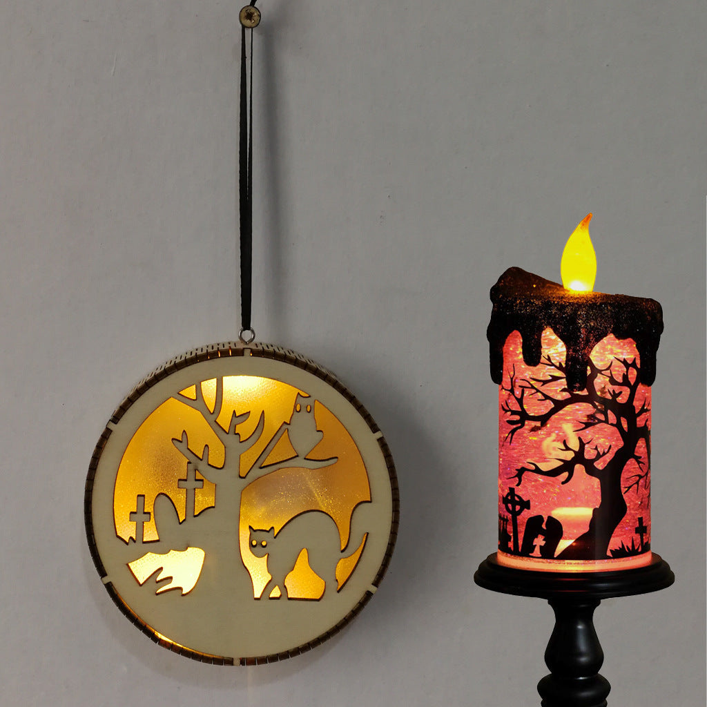 En bois Halloween ronde ordinateur Laser Hollow Witch Wizard citrouille Haunted House Chat noir