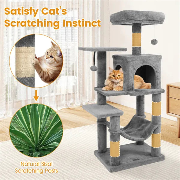 Arbre de chat multi-niveaux de 44" avec perche de dessus spacieuse