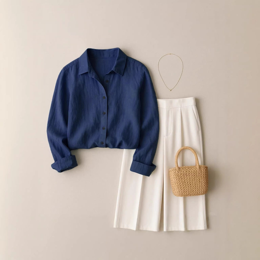 Chemise décontractée en couleur unie de style français