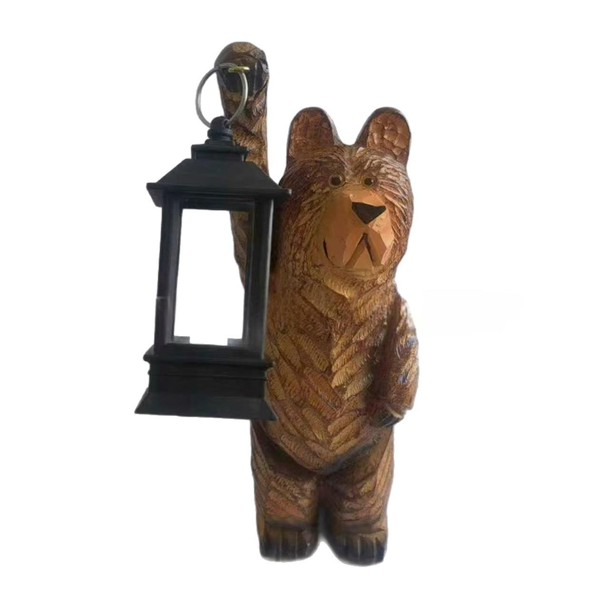 Figurine d'ours sculptée en bois avec éclairage LED