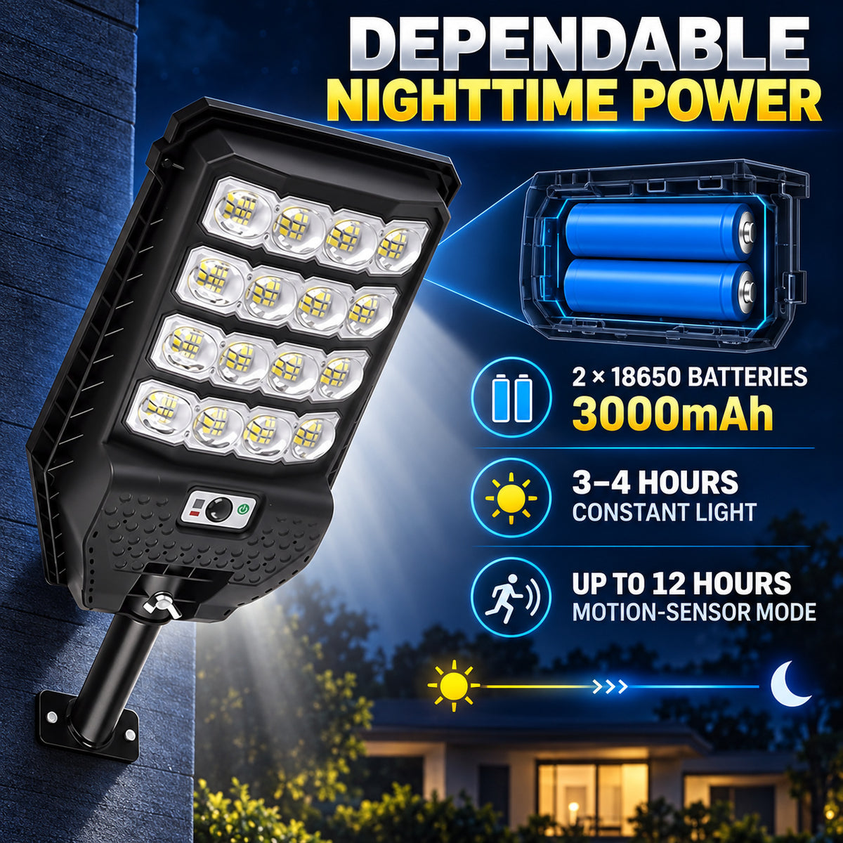 Solar Powered Motion Sensor Outdoor Light W7208 4 Noir pour Garden Yard Street Wall LED