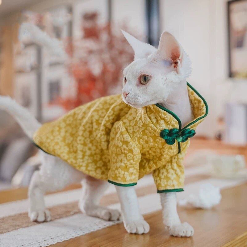 Robe de Cheongsam de fleur brodée 3D de chat sans cheveux