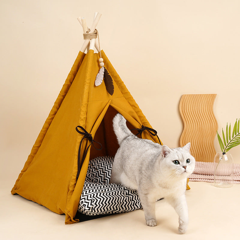 Coucher de soleil Jaune chat Nest Pet Tente semi-fermée Quatre saisons universelle amovible et Washabl