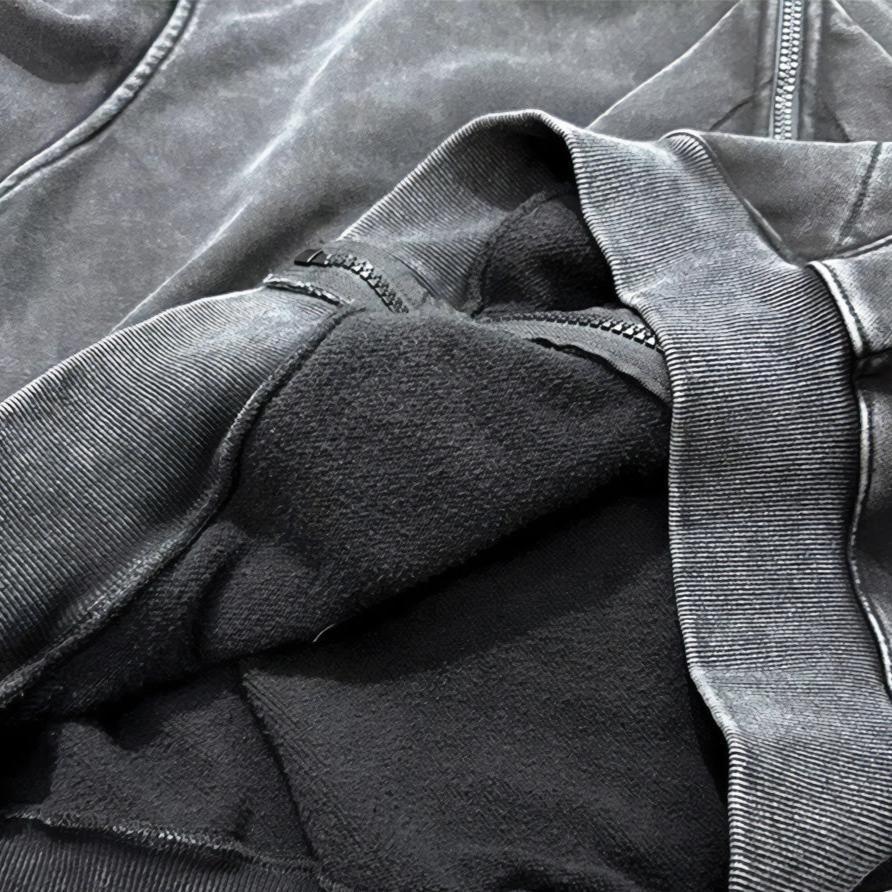 Style américain Vintage Lavé-et-détresse Cardigan Zip-up Hoodie