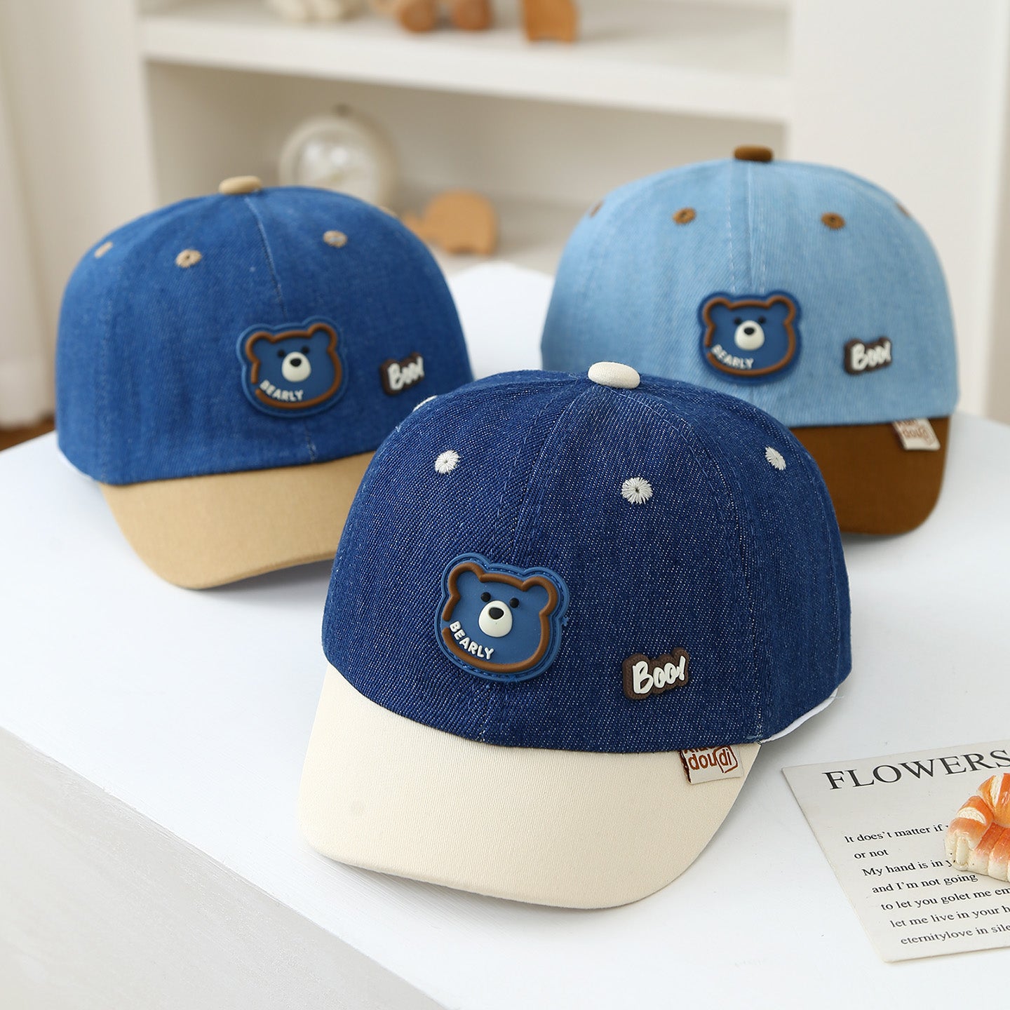 Trendy and cool Denim Lettered Bear Casquette de baseball pour les enfants au printemps et en été