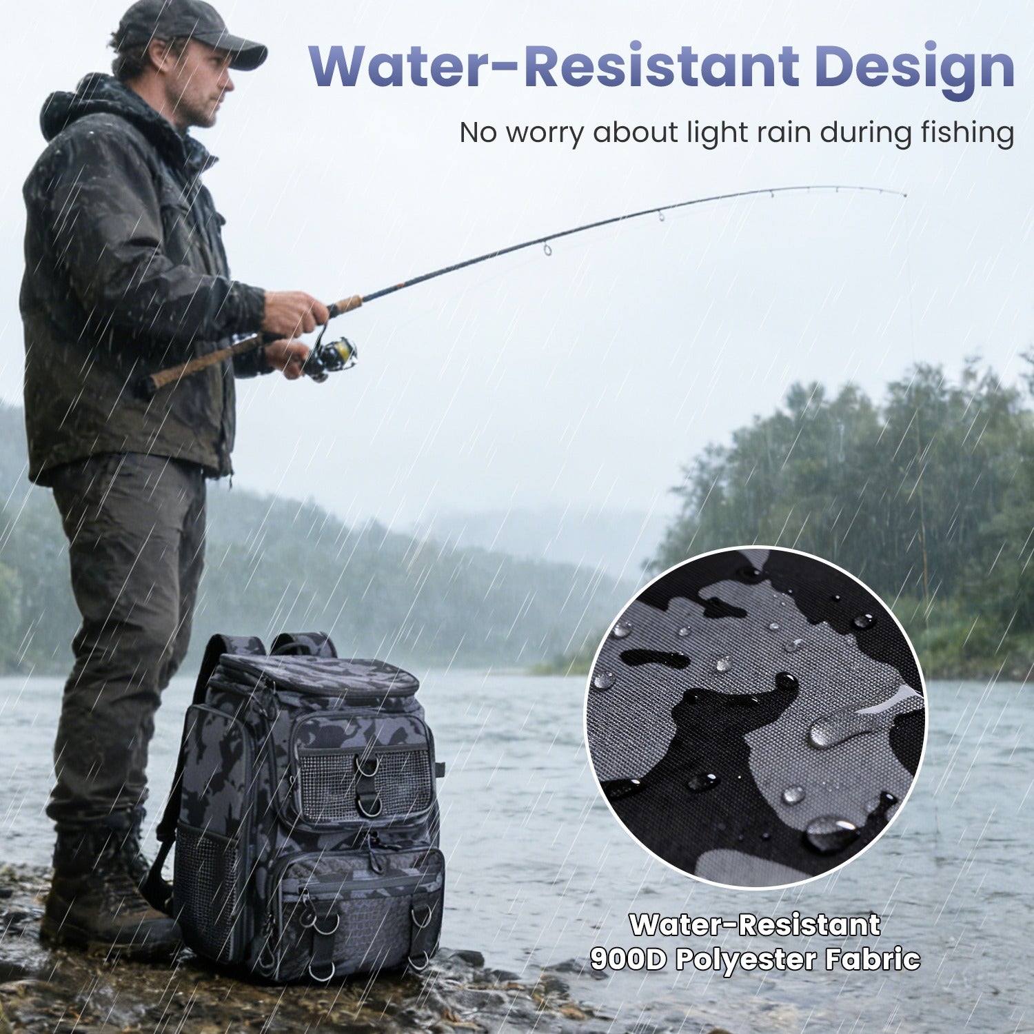 42L 11Gal sac à dos de pêche grande capacité de pêche sac de rangement avec porte-rodes 16 P