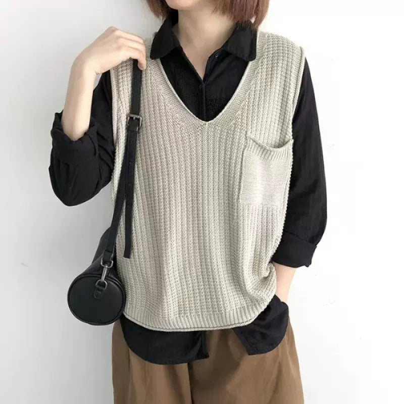 Veste de tricot artistique à col V simple