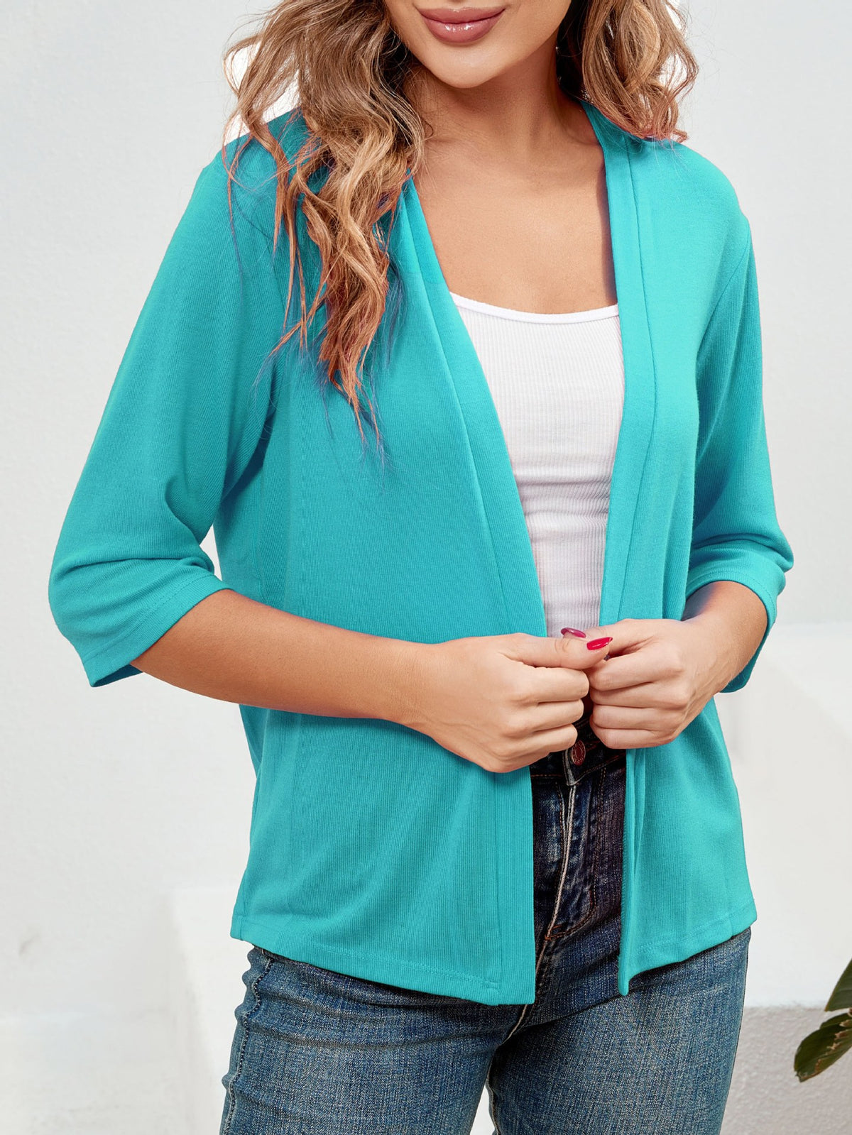 Élégante Outwear Sun-Protection Top Cardigan tricoté à manches trois quarts