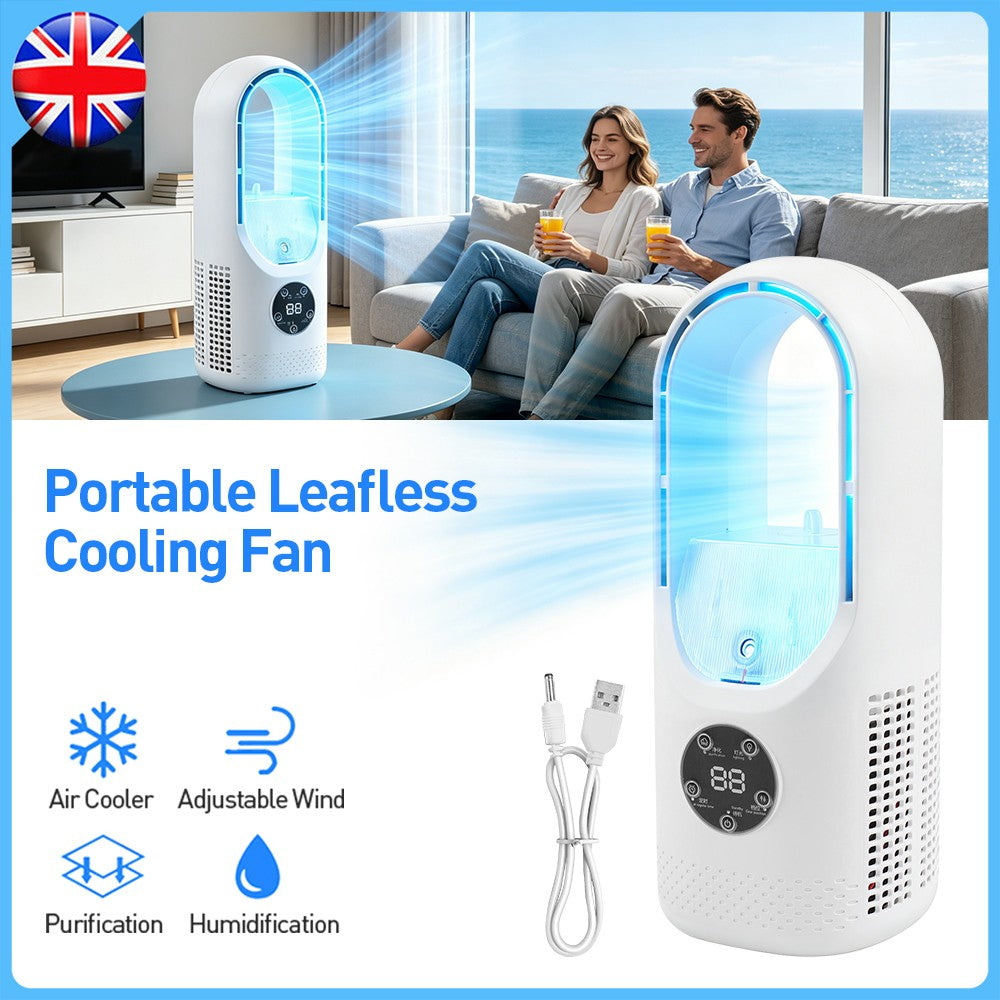 Portable Bladeless Fan Quiet Desk Fan 6 Speeds with Humidifier